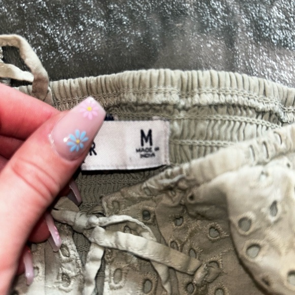 Light Green Hollister Mock Corset Crop Top Puff Sleeves With Tie - Picture 3 of 4